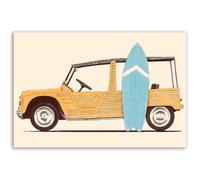 Hexoa Affiche Voiture Mehari et Planche de Surf - Made in France - Affiche Seule 45x30