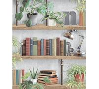 Hexoa Papier Peint bibliothèque Livres Plantes Style loft - Made in France - 53x1000