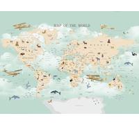 Hexoa Papier Peint Enfant Carte du Monde Avions - Made in France - Papier Peint 364x270