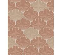 Hexoa Papier Peint éventails Art Déco Terracotta Beige - Made in France - 53x1000