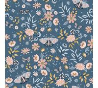 Hexoa Papier Peint Floral Papillons Fond Bleu Nuit - Made in France - 53x1000