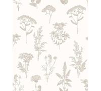 Hexoa Papier Peint herbier Fleurs Beige Minimaliste - Made in France - 53x1000