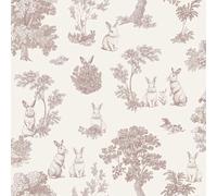 Hexoa Papier Peint Lapin Toile de Jouy Rose Blanc - Made in France - 53x1000