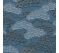 Hexoa Papier Peint pins Japonais Bleu Ardoise doré - Made in France - 53x1000