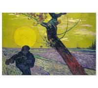 Hexoa Poster Le semeur au Soleil couchant - Vincent Van Gogh - Made in France - Affiche sous Cadre Bois 90x60