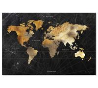 Hexoa Tableau Carte du Monde dorée - Made in France - Toile imprimée 90x60