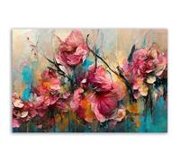 Hexoa Tableau de Fleurs Roses Sauvages brutes - Made in France - Toile imprimée 90x60