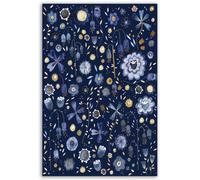 Hexoa Tableau de Fleurs Tableau Fleurs de Minuit Bleu Profond - Made in France - Toile imprimée 40x60
