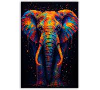 Hexoa Tableau éléphant Multicolore Intense - Made in France - 40x60