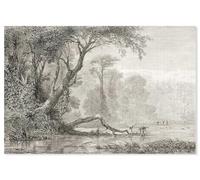 Hexoa Tableau Gravure Les Bords du fleuve - Made in France - Toile imprimée 90x60