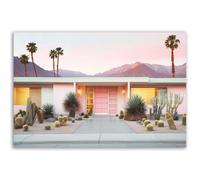 Hexoa Tableau Maison Rose à Toit Plat - Made in France - Tableau Verre Acrylique 60x40