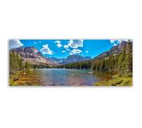 Hexoa Tableau panoramique lac Alpin et forêt sous Ciel Bleu - Made in France - 80x30