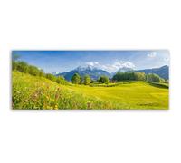 Hexoa Tableau panoramique Prairie Alpine Fleurs et Montagnes - Made in France - 80x30