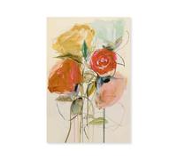 Hexoa Tableau Peinture Fleurs Bouquet de feu et d'or - Made in France - Toile imprimée 60x90