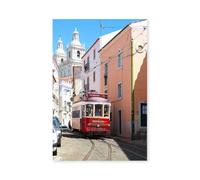 Hexoa Tableau Ville lisbonne Tram Rouge - Made in France - Toile imprimée 80x120