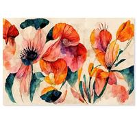 Hexoa Tableaux Fleurs Coquelicot et Aquarelle - Made in France - Toile imprimée 90x60