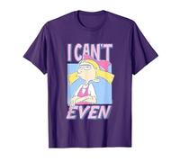 Hey Arnold! Iconic Helga Pataki I Can't Even Big Chest Logo T-Shirt, Homme, Violet, L