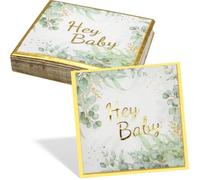 Hey Baby Lot de 50 serviettes jetables en papier écologique avec motifs feuilles et fleurs pour fête prénatale ou mariage