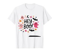 Hey Boo Chemise Mignonne Rose Orange fantôme étoiles crânes Chauves-Souris T-Shirt