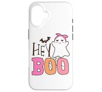 Hey Boo Ghost Cute Halloween Texte Style Coque pour iPhone 16