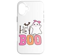 Hey Boo Ghost Cute Halloween Texte Style Coque pour iPhone 16 Plus