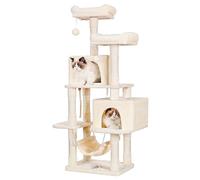 Hey-brother Arbre à Chat, Arbre à Grimper Multi-Niveaux, Colonnes Enveloppées de Fibre de Sisal Naturel, avec Deux Niches pour Chats, Deux Plateformes Supérieures et Un Hamac, Beige 0EMPJ020-SM