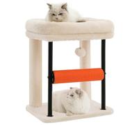 Hey-brother Arbre à chat avec griffoir roulant, plateformes spacieuses en peluche, colonne entièrement enveloppée de sisal et balle en peluche, lit robuste pour chatons d'intérieur, 48 cm, beige