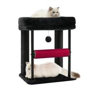 Hey-brother Arbre à chat avec griffoir roulant, plateformes spacieuses en peluche, colonne entièrement enveloppée de sisal et balle en peluche, lit robuste pour chatons d'intérieur, 48 cm, noir et