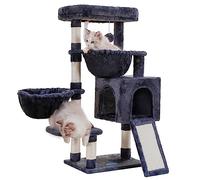 Hey-brother Arbre à chat avec griffoir, tour à chat pour chats d'intérieur, niche pour chat d'intérieur avec grand lit à plateforme rembourré, niche confortable, hamacs et griffoirs en sisal, gris