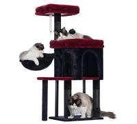 Hey-brother Arbre à chat avec niche confortable, lit rembourré, hamac, perchoir en peluche, poteau en sisal et balle pour chatons d'intérieur, 114,9 cm, noir et rouge MPJ009SBR