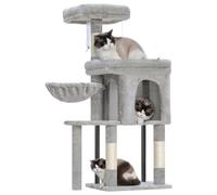 Hey-brother Arbre à chat avec niche confortable, lit rembourré, hamac, perchoir en peluche, poteau en sisal et balle pour chatons d'intérieur, 114,9 cm, gris clair MPJ009SW