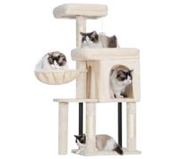Hey-brother Arbre à chat avec niche confortable, lit rembourré, hamac, perchoir en peluche, poteau en sisal et balle pour chatons d'intérieur, 114,9 cm, beige MPJ009SM