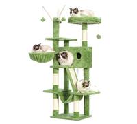 Hey-brother Arbre à chat de 134,6 cm pour chat d'intérieur, maison à chat avec lit plateforme rembourré, balles jouet, grand niche confortable, hamacs et griffoirs en sisal, vert MPJ019-SGR