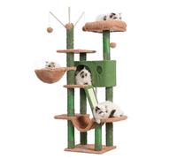 Hey-brother Arbre à chat MPJ019-SCA - Tour à chat de 134,6 cm pour chat d'intérieur - Maison à chat avec lit plateforme rembourré, balles jouets - Grand niche confortable, hamac et griffoir en sisal -