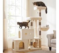 Hey-brother Arbre à Chat pour Chatons, Tunnel Escalade Gradins, MPJ061MJ | Tour de jeux chat intérieur 130cm, 2 niches spacieuses, 2 plateformes, panier confort, chemin escalade gradins, beige marron