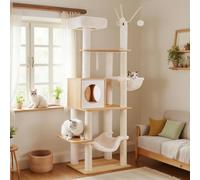 Hey-brother Arbre à chat pour chats d'intérieur, maison en bois de 168 cm de haut pour grands chats, tour à chat moderne avec griffoirs, hamacs, jouets, appartement, noyer MPJ120WB