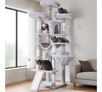 Hey-brother Arbre à chat, taille XL de 180,3 cm, pour chat d'intérieur, maison à plusieurs niveaux avec 3 perchoirs rembourrés, grand griffoir, panier confortable, 2 niches et griffoirs, gris clair MPJ034W