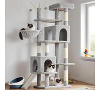 Hey-brother Arbre à chat, tour à chat pour chats d'intérieur, niche à plusieurs niveaux en peluche avec jouets amovibles, 2 grottes, grands perchoirs, griffoir, gris clair MPJ055W