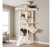 Hey-brother Arbre à chat, tour confortable pour chat, grande niche pour chat avec hamac, panier, griffoirs, 2 grandes grottes pour chat, 2 perchoirs en peluche, centre d'activités stable pour chat, beige MPJ034M