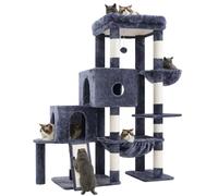 Hey-brother Arbre à Chat, Tour de Jeu pour Chats avec Grande Plateforme pour Le Chat Adulte, Structure à Gradins, avec 2 niches, hamac spacieux, griffoir en sisal et Panier, Gris fumée MPJ071G