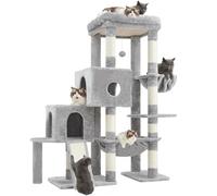 Hey-brother Arbre à Chat, Tour de Jeu pour Chats avec Grande Plateforme pour Le Chat Adulte, Structure à Gradins, avec 2 niches, hamac spacieux, griffoir en sisal et Panier, Gris Clair MPJ071W