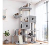 Hey-brother Arbre à Chat, Tour de Jeu pour Chats en escaliers, adapté aux Grands Chats, avec 3 nichoirs, Grand hamac, Plateforme supérieure et griffoir en sisal, Gris Clair MPJ081W