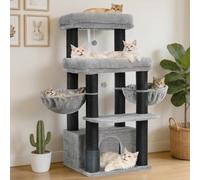 Hey-brother Arbre à Chat, Tour de Jeu pour Chats pour Grands Chats et Maine Coon, avec piliers en sisal 8 cm, 2 Plateformes, 2 paniers, Grande Niche et Accessoire de Brosse à Chat, Gris Clair MPJ02W