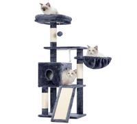 Hey-brother Arbre à Chat, Tour de Jeux pour Chats Intérieur de 108 cm, griffoir Multi-Niveaux pour Chatons, avec griffoir, Rampe, Panier, Trou spacieux pour Chat, Gris fumé MPJ007SG