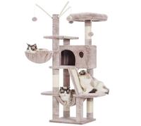 Hey-brother Arbre à Chat, Tour de Jeux pour Chats Intérieur de 135 CM, avec Un Plateforme supérieure Douce, avec Balle de Jouet, Un Grand Nid Confortable et Hamac, Brun Crème 0EMPJ019-SMU