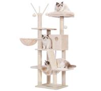 Hey-brother Arbre à Chat, Tour de Jeux pour Chats Intérieur de 135 CM, avec Un Plateforme supérieure Douce, avec Balle de Jouet, Un Grand Nid Confortable et Hamac, Beige 0EMPJ019-SM