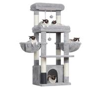Hey-brother Arbre à Chat, Tour de Jeux pour Chats spécifique pour Les Chats Grands et Les Maine Coon, avec 2 Grandes Plateformes, 2 hamacs, Un Grand Niche Un Peigne à toilettage, Gris Clair MPJ070W
