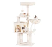 Hey-brother Arbre à Chat, Un Tour de Jeux pour Chats avec Jouets, Une Tour pour Chats intérieure équipée d'un perchoir bourré de Peluche et d'un hamac Confortable, Beige 0EMPJ004SM-N