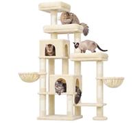 Hey-brother Arbre à Chat XXL 180 cm, Espace Extensible, Stable, MPJ038M | 180 cm de Haut, Stable, élargi à Droite, avec 3 Plateformes Confortables, 3 Grandes niches et 2 paniers pour Chat, Beige