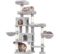 Hey-brother Arbre à Chat XXL 180 cm, Espace Extensible, Stable, MPJ038W | 180 cm de Haut, Stable, élargi à Droite, avec 3 Plateformes Confortables, 3 Grandes niches et 2 paniers pour Chat, Gris Clair